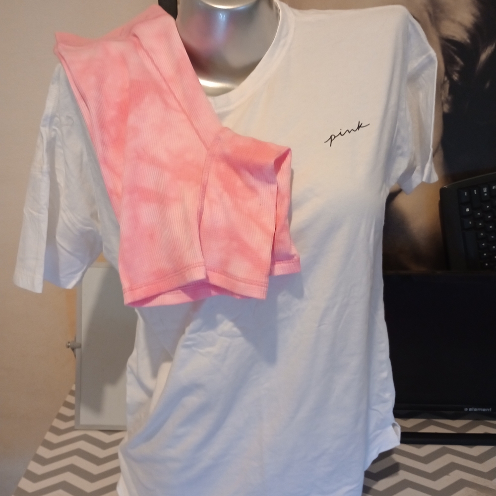 PINK Victoria's Secret White and Pink Tee